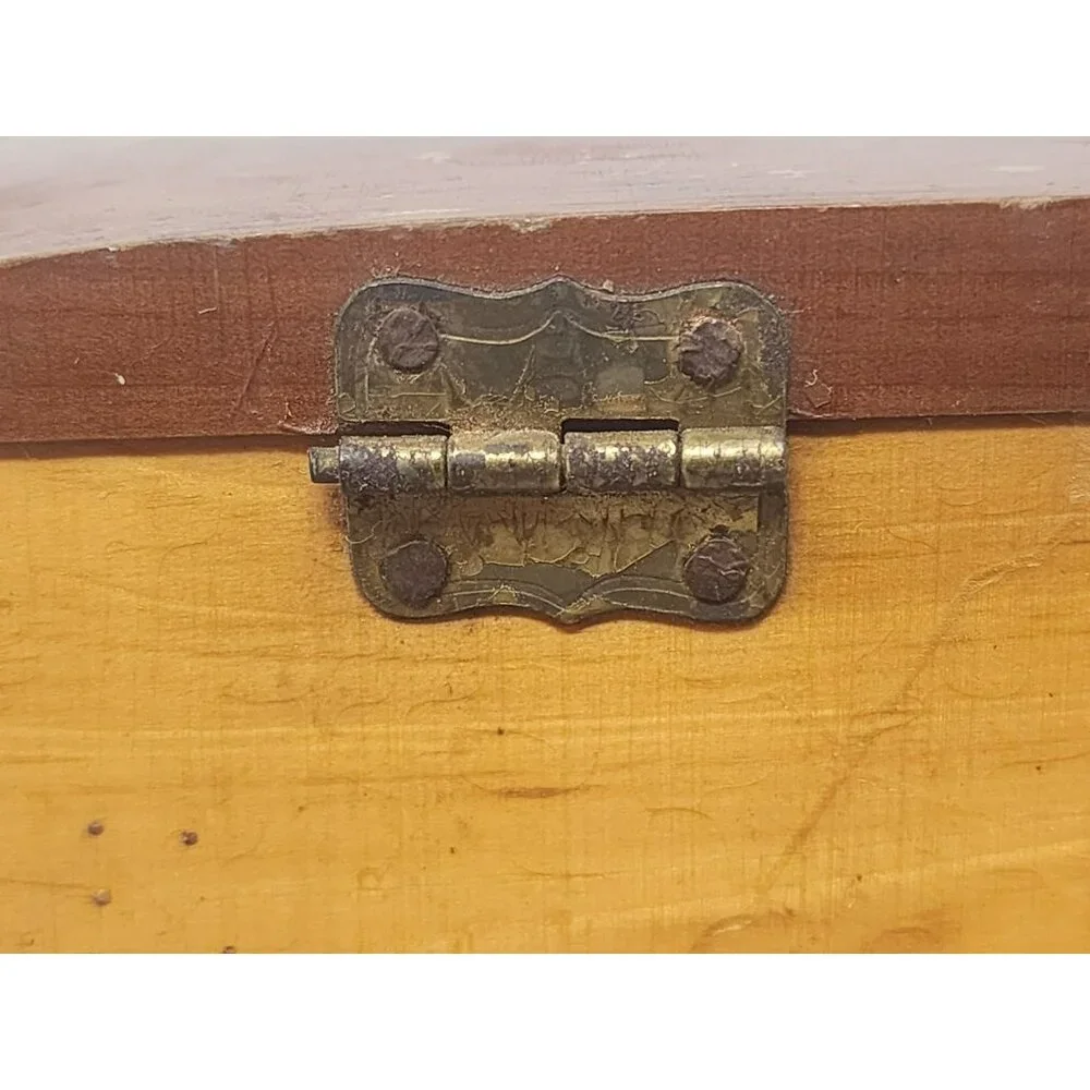 Vintage Small Cedar Wood Jewelry Keepsake Box Solid Wood Construction Stamped101